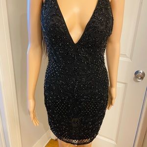 Primavera Black Beaded Couture Criss Cross Strap Dress #partydress #blackdress